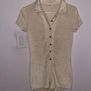 Women's Cream and Brown Jumpsuit